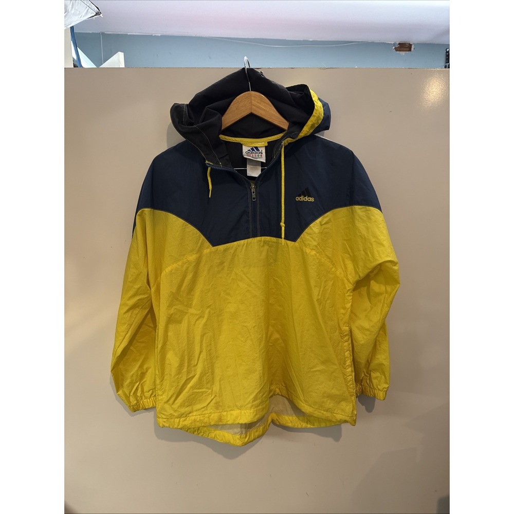 Adidas Vintage Blue/Yellow Half-Zip Pullover Windbreaker 90s, Size M Hoodie